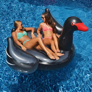 Swimline Giant Black Swan Ride-On Pool Float with riders