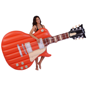 Woman holding Giant Electric Guitar 8 ft Ride-On Pool Float